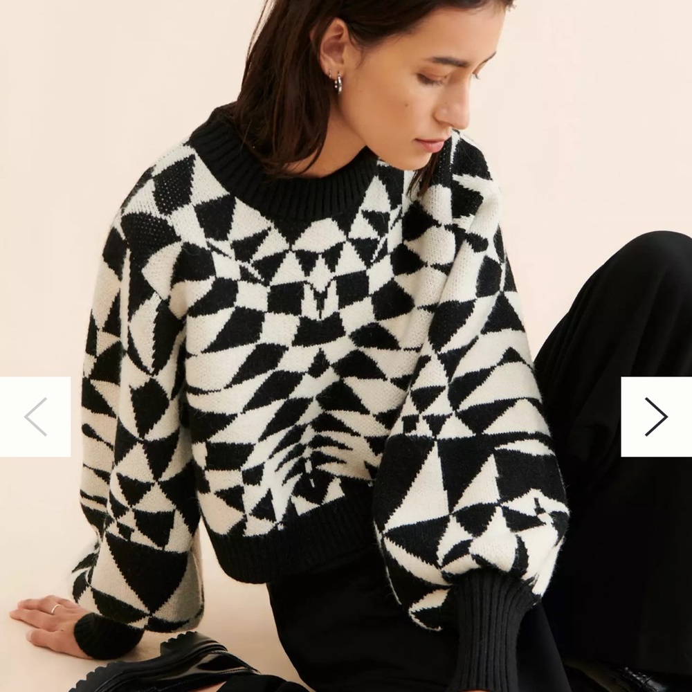 FARM Rio Black and White Geometric Sweater